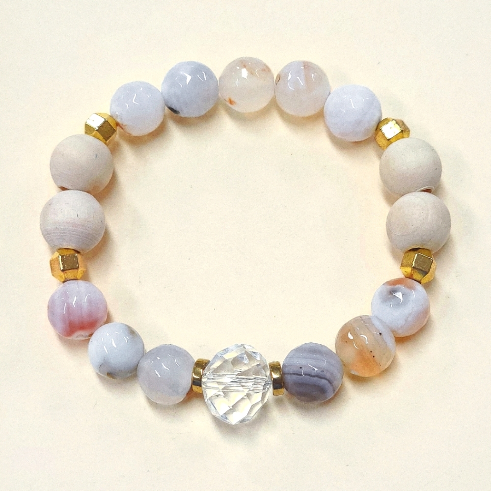 Faceted Semiprecious Agate Beaded Essential Oil Diffuser Elastic Bracelet